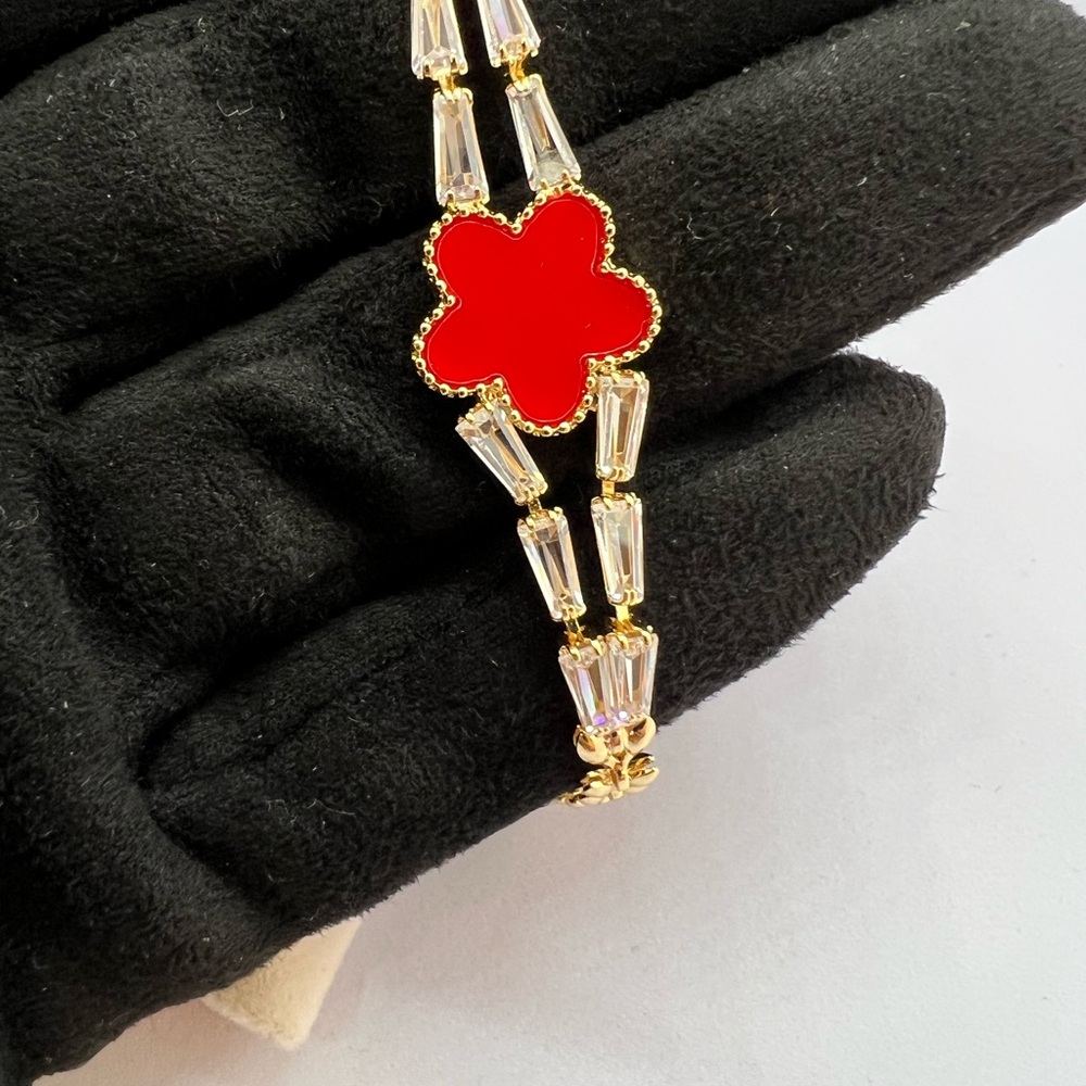 Gold filled Red enamel Flower Bracelet NWOT